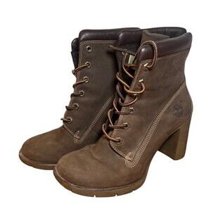 Timberland Allington Womens Size 6.5 Brown Leather Lace Up 3" Heeled Boots
